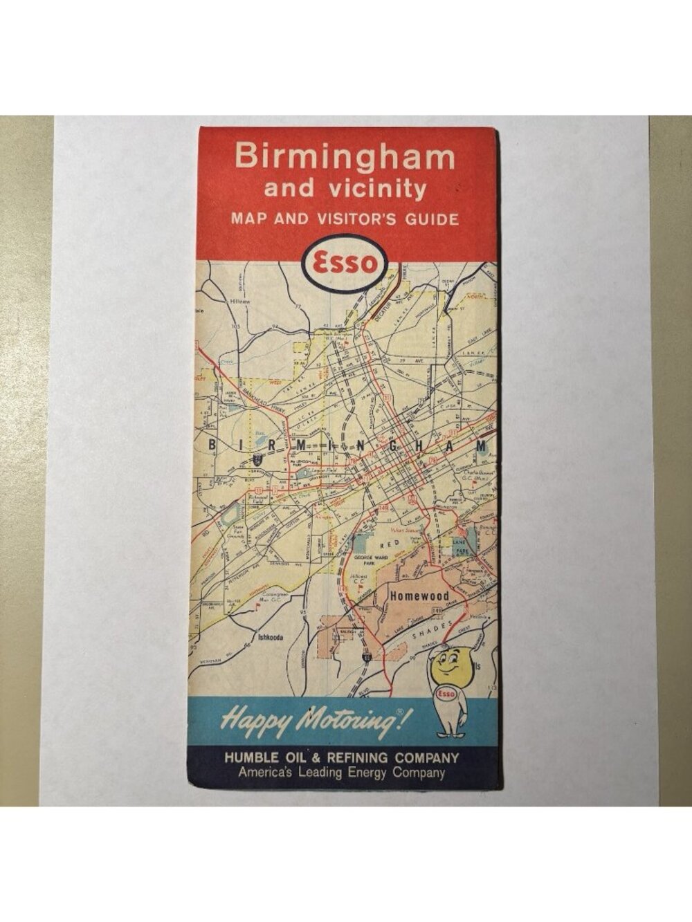 Vintage Esso Humble Oil Gas Birmingham Alabama US Travel Tourism Road Map 1963